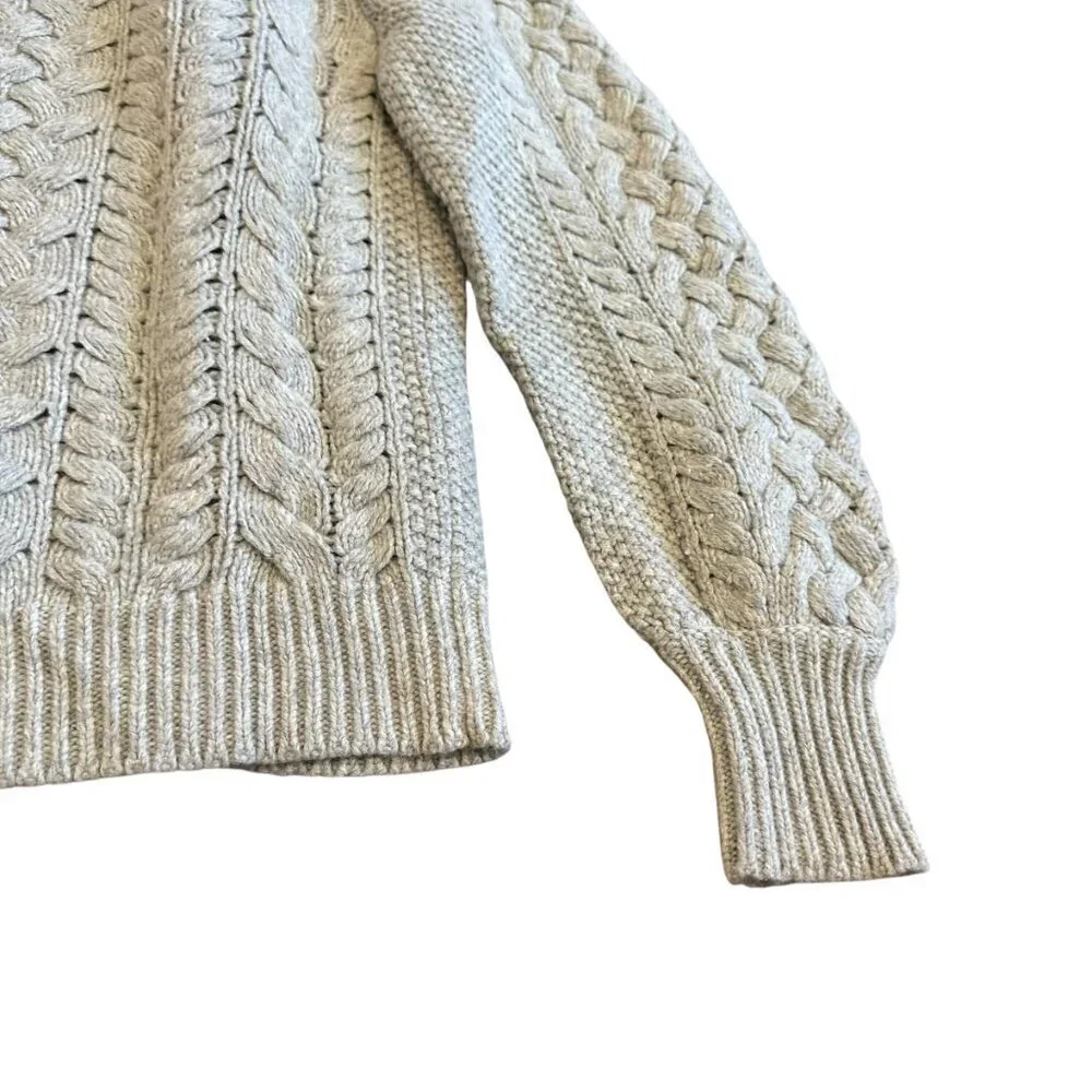 J. Crew Grey Cable Knit Pullover Sweater Crew Neck Sequin Stripe Size XS Women's